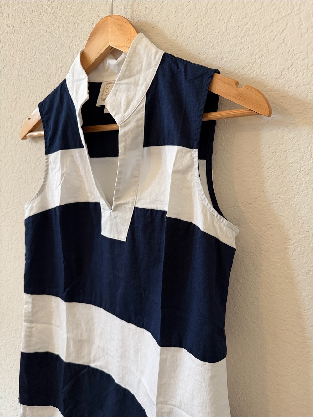 STS Sail to Sable Classic Navy Stripe Sleeveless shift Tunic Dress S Nautical - Picture 6 of 12